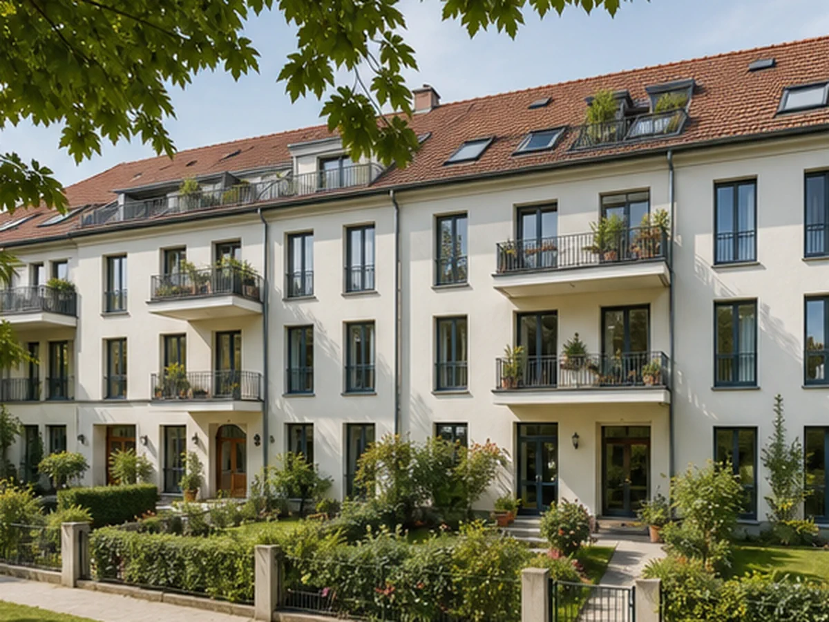 Wohnhaus mit ebenerdigen Wohnungen und Gartenbereichen